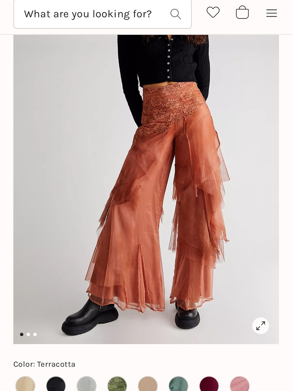 Free People Terracotta Layered Chiffon Wide-Leg fairy pants